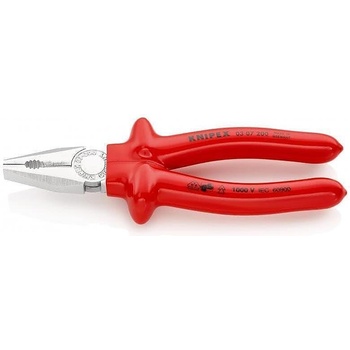 KNIPEX Комбинирани клещи, хромирани, VDE 1000V гумирана червена ръкохватка 200мм, Knipex (K0307200)