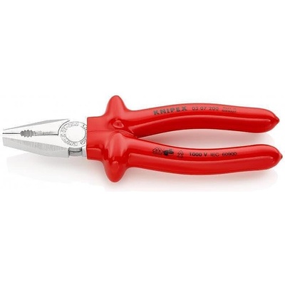 KNIPEX Комбинирани клещи, хромирани, VDE 1000V гумирана червена ръкохватка 200мм, Knipex (K0307200)