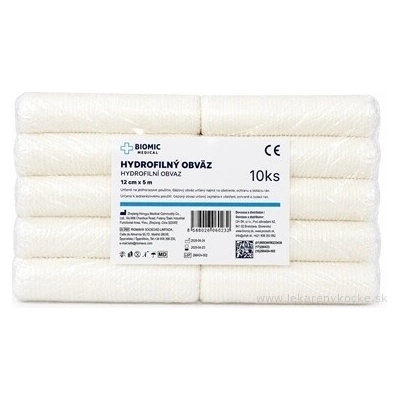 Zhejiang Hongyu Medical Commodity Co., Ltd. BIOMIC Hydrofilný nesterilný obväz 12 cm × 5 m, 10 ks