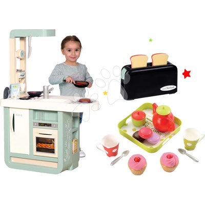 Smoby 310900-1 set tyrkysovo-zelená kuchynka Cherry Kitchen so zvukmi a hriankovač Tefal Express