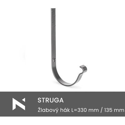 Struga Žlabový hák 330 mm - 135 mm RAL 9010 bílá