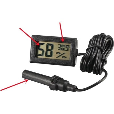 Компактен цифров термохигрометър със сонда за отмерване на влага и температура 1.3м. Черен (611088)