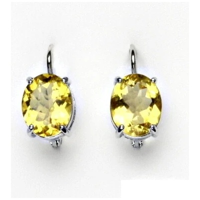 Čištín Zlaté náušnice, přírodní citrín pálený, bílé i žluté zlato NK 1242