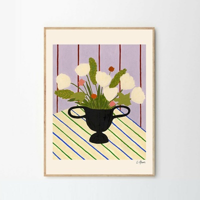 Moikka Plagát Flowers on Striped Cloth by Carla Llanos 50x70