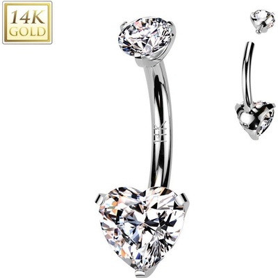 Šperky4U zlatý piercing do pupíku srdce ZL01272-WG