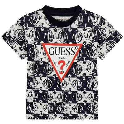 Тениска с къс ръкав Guess - С кръгчета и въпросителна, черна, 6-9 м (20252-N5GI07-K8HM4-P71M-6-9)