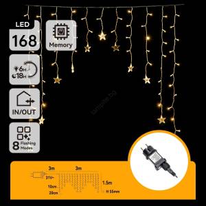 Aigostar - LED външна гирлянда 168 LED, 3 x 1, 5 m, IP44, топла бяла, звезди (AI2138)
