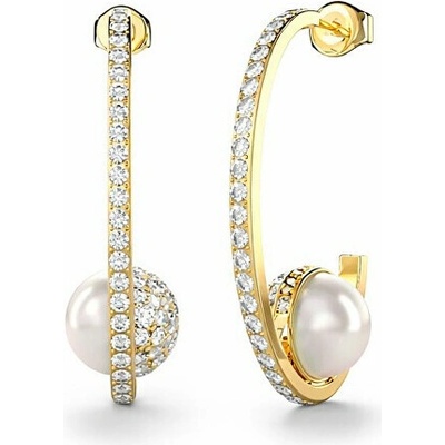 Guess Pozlátené náušnice s perlou Calypso JUBE04452JWYGT-U číra, perleťová, zlatá