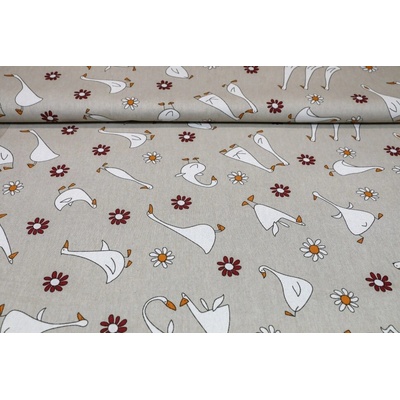 MADE IN ITALY Dekorační látka Husy, šírka 140 cm Béžová Šířka 140 cm