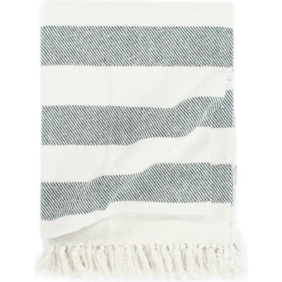 vidaXL Декоративно одеяло, памук, ивици, 125x150 см, тъмнозелено (133797)