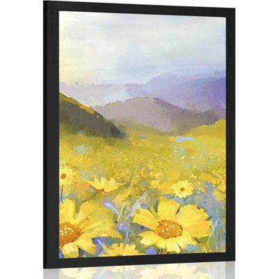 Plakát pole plné sedmikrásek - 40x60 black