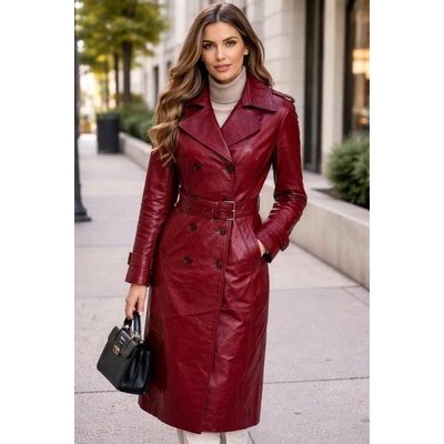 Max Original Leather Dámsky kožený kabát TRENCH women b.red