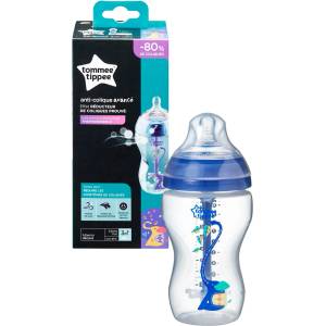 Tommee Tippee Бебешко шише Tommee Tippee Advanced Anti-Colic - 340 ml, с биберон 2 капки, синьо (TT.0032) - ozone