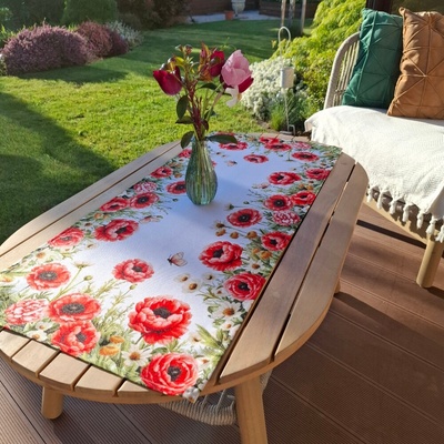 RAEBEL Kvietkový behúň šerpa 2200 divé maky biela Polyester 40x140 cm