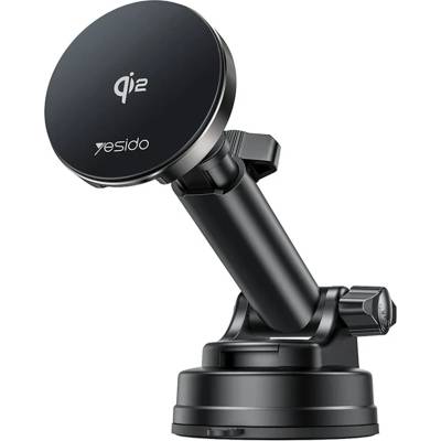 YESIDO Стойка за автомобил MagSafe - Yesido DS30 - табло/стъкло/въздуховод, Type-C, 15W, Qi2.0 - Черна