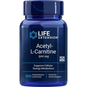 Life Extension Нервна и мозъчна функция - Aцетил L-Карнитин 500 mg + Витамин С (аскорбил палмитат), 100 капсули (01524 LE)