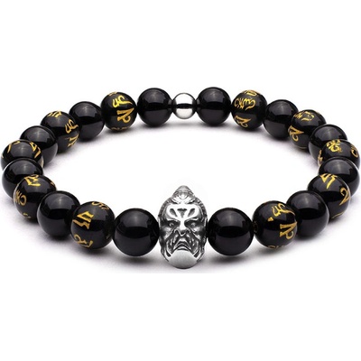 BudNej minerálny náramok BUDDHA z obsidiánu a obsidiánu s mantrou MN1131