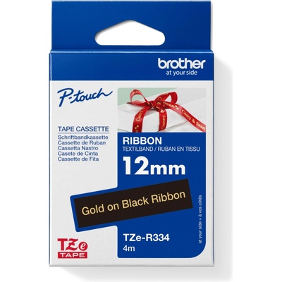 Brother TZE-R334 zlatá na černé, 12 mm, textilní páska