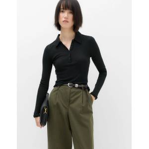 Marks & Spencer Тесен многослоен поло топ с вълнен ефект и яка Marks & Spencer черна Marks & Spencer | Cheren | ЖЕНИ | XS