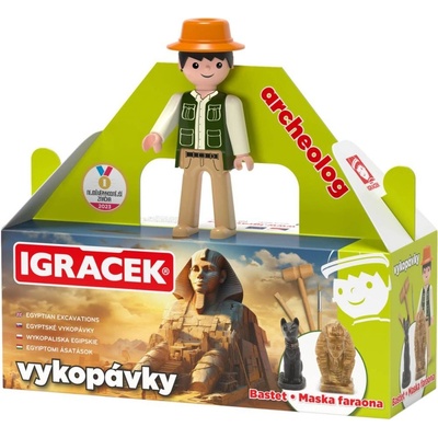 EFKO IGRÁČEK Archeolog figurka egyptské vykopávky maska faraona a soška Bastet – Sleviste.cz