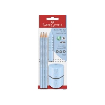 Faber-Castell Моливи 3 броя Grip Light Blue B с гума и острилка