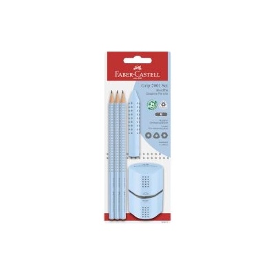 Faber-Castell Моливи 3 броя Grip Light Blue B с гума и острилка