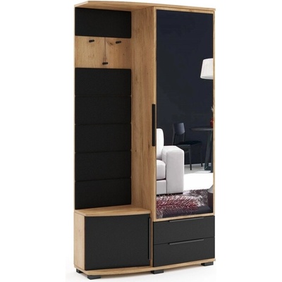 Sconto Predsieňová zostava CLEO dub craft/čierna/zrkadlo, pravá