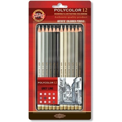 Koh-i-noor pastelky POLYCOLOR 12 ks šedá řada
