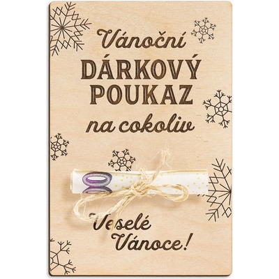 Dřevěná dárková karta na peníze - Vánoční poukaz na cokoli – Zboží Dáma