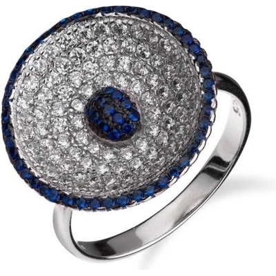 Meucci Stříbrný prsten s ozdobou se zirkony a safírem SS294R