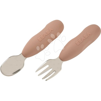 Prvý detský príbor Stainless Steel Pre-Cutlery Praline Beaba vidlička a lyžička hnedý od 10 mes