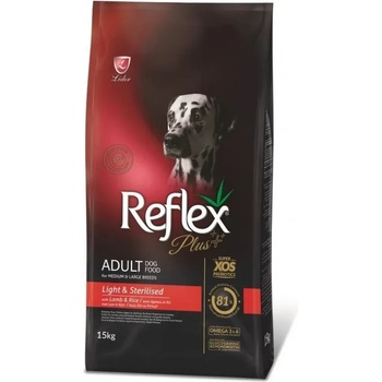 Reflex Plus Adult Dog Medium & Large Breeds Light & Sterilised - Пълноценна нискокалорична храна за кастрирани кучета от средни и едри породи с агнешко и ориз 15 кг