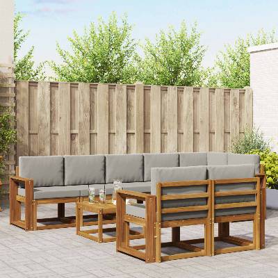 vidaXL Комплект дивани за открито 9 pcs Естествено и светло сиво (3366609)