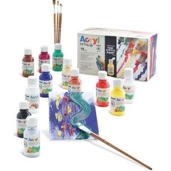 Primo Подаръчен к-кт акрилни бои PRIMO 12 цв х 125 мл, 5 четки, 2 платна на подложка 18x24 см