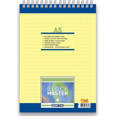 GIPTA Block Master Пад, А5, жълт, широки редове, микроперфор (1570350017)