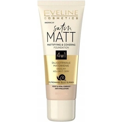 Eveline Cosmetics Satin Matt zmatňujúci make-up s extraktom zo slimáka 104 Beige 30 ml