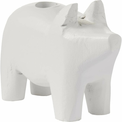 Ib Laursen Dřevěný svícen White Pig – menší, bílá barva, dřevo