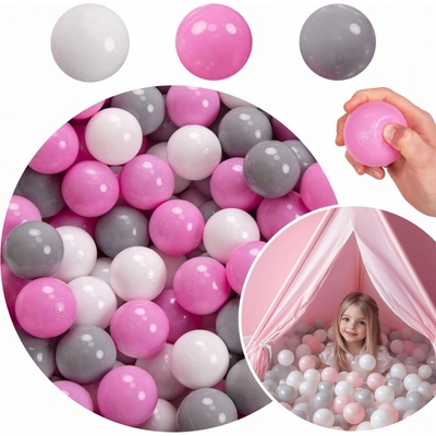 KiddyMoon 100 Balls 7cm měkké plastové míčky šedá bílá růžová