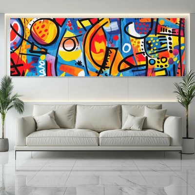 Obraz na plátně - Abstrakce s černými čarami Pop Art FeelHappy.cz Velikost obrazu (šířka x výška): 90 x 30 cm