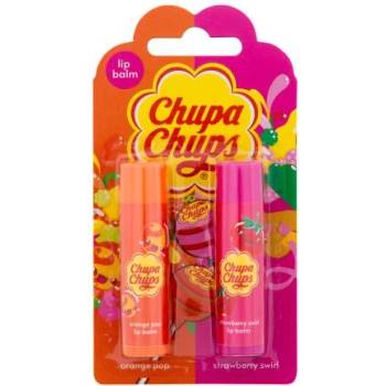 Chupa Chups Lip Balm Duo подаръчен комплект: балсам за устни 4 g Orange Pop + балсам за устни 4 g Strawberry Swirl