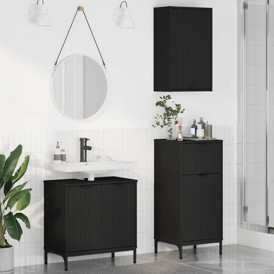 vidaXL Комплект мебели за баня 3 бр. Черно 39, 5 x 36 x 88 см (3393104)