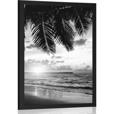 Plakát východ slunce na karibské pláži v černobílém provedení - 40x60 white