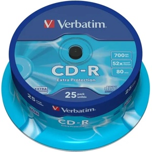 Verbatim CD-R, 700 MB, 52x, със защитно покритие, 25 броя в шпиндел (043432)