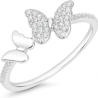 Argento Strieborný prsteň motýľ číre okrúhle zirkóny 73172