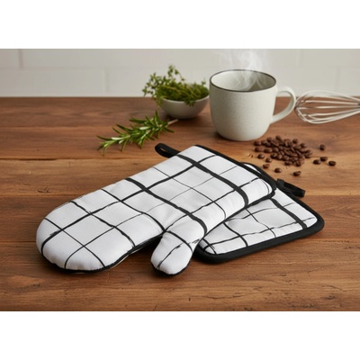 Kuchyňský set rukavice/chňapka BLACK WHITE motiv B, 18x30 cm/20X20 cm ESSEX, 100% bavlna