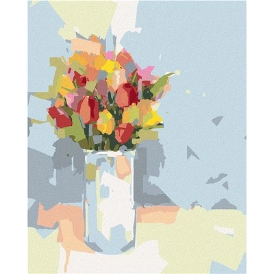 zuty Malování Podle Čísel Tulipány V Bílé Váze 80 x 100 Cm Plátno Rám