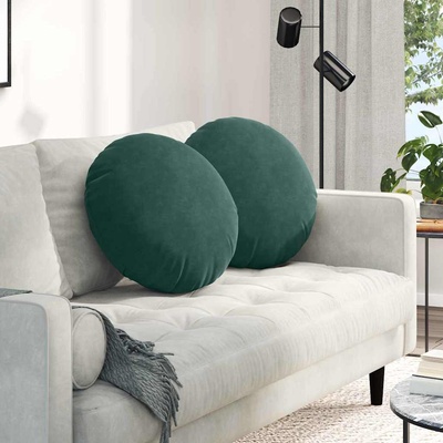 vidaXL Възглавници за седалки 2 pcs Тъмен зелен Ø50 x 19 см Кадифе (42014176)