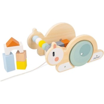 Janod Sweet Cocoon Дървена количка с кубчета Охлюв