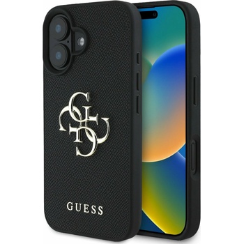 GUESS PU зърнест 4G метален заден капак с лого за iPhone 16 черен Guess | Lilav | ЖЕНИ | UNI