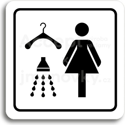 ACCEPT Piktogram šatna se sprchou ženy - bílá tabulka - černý tisk
